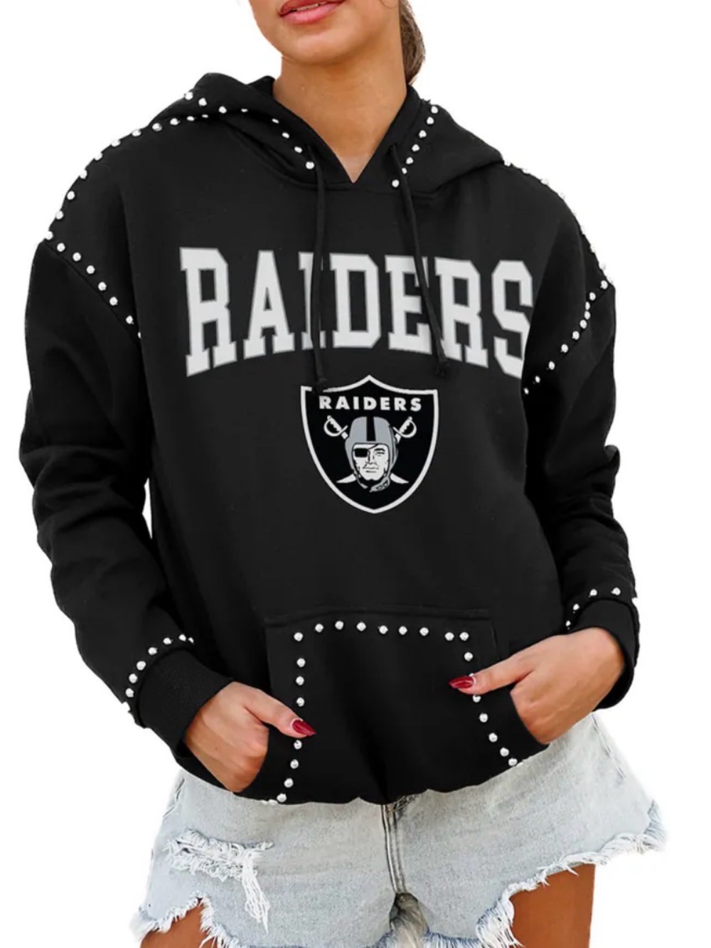 Black Studded Raiders Crewneck Hoodie Sweater
